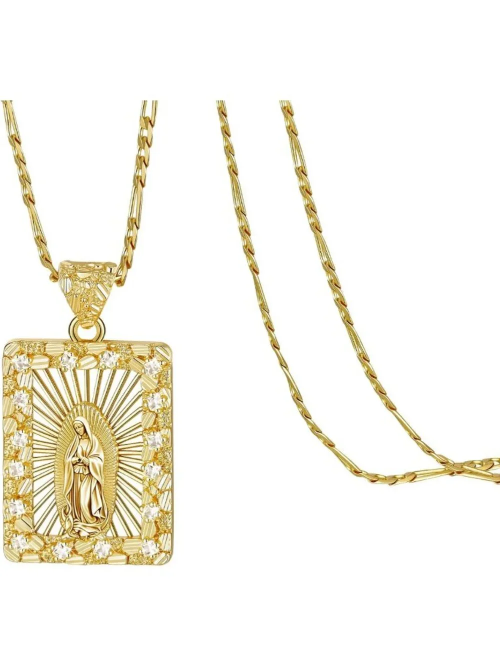 Elegant Gold Virgin Mary Necklace - 14k Plated Virgen de Guadalupe Pendant
